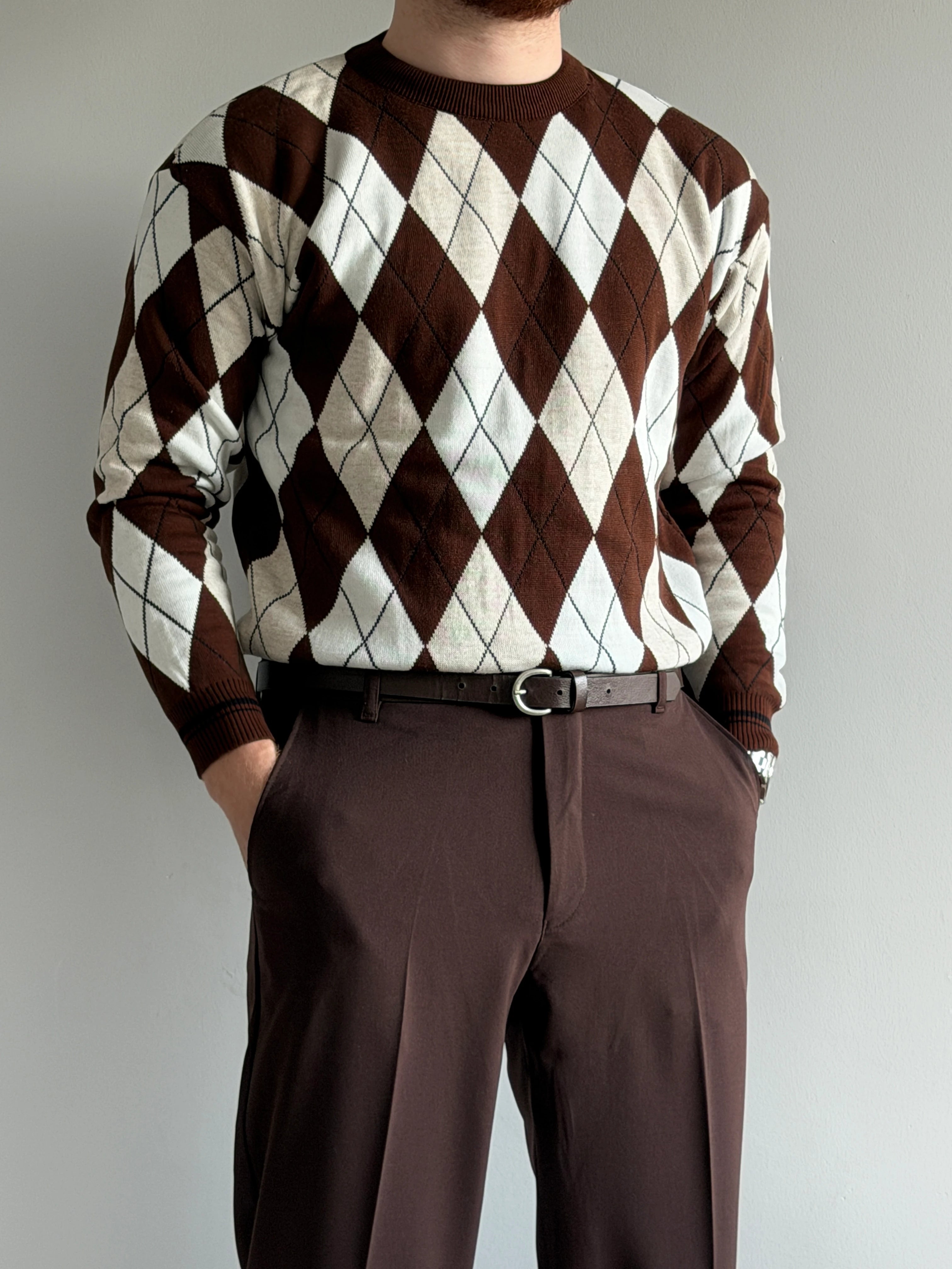 Polytrend - Patterned Knit Sweater - Brown