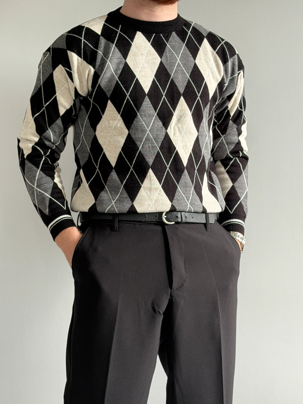 Polytrend - Patterned Knit Sweater - Black